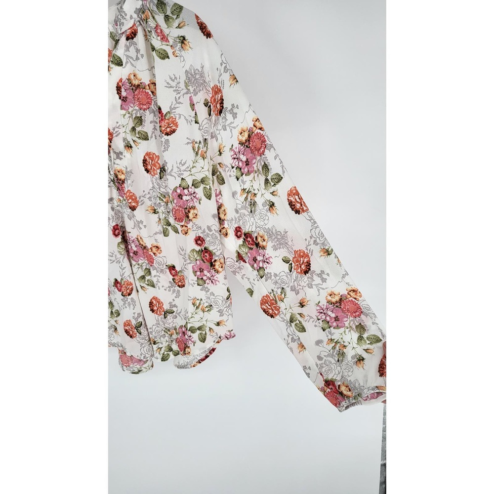 My Story Cream Floral V-Neck Lace up Blouse Women's L New NWT - Picture 5 of 8